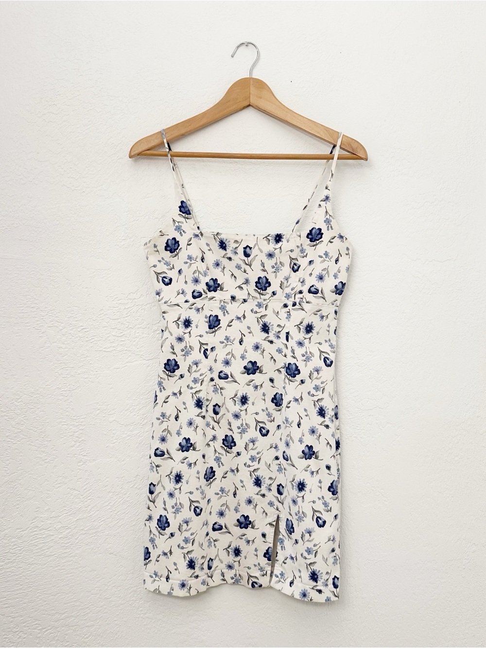Vintage 90s Y2K Alias Blue & White Floral Cotton Blend Mini Dress